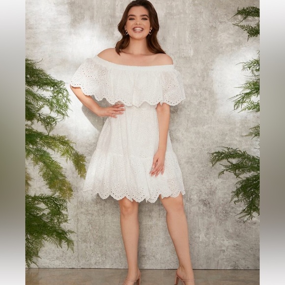 SHEIN plus woman’s off the shoulder foldover front schiffy white dress sz 1XL - Picture 14 of 16